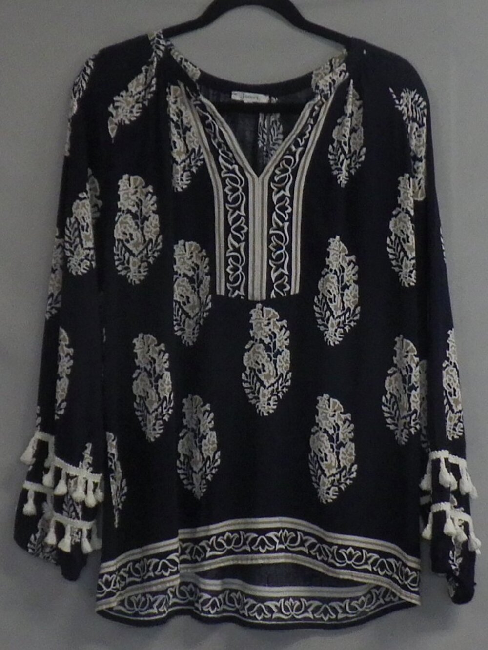 Jodifl Navy Blue Boho Peasant Blouse A632